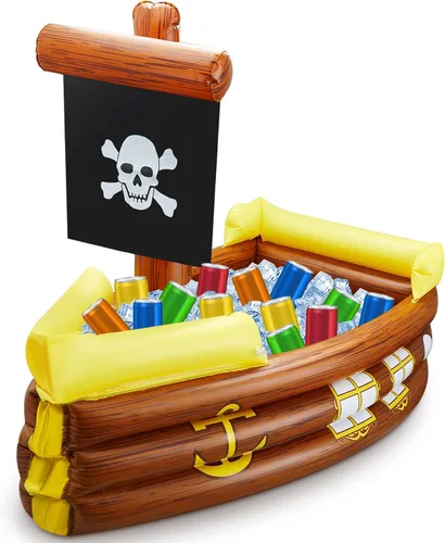Cunhill Enfriador hinchable de barco pirata de Halloween, enfriador hinchable para decoración de fiesta de cumpleaños Gasparilla, suministros para