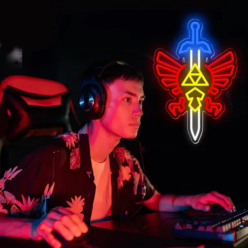 Miniatura 5 de Letrero de neón con espada para gamer, para decoración de pared, decoración de sala de juegos, regalos LOZ, espada maestra, letrero LED, decoración