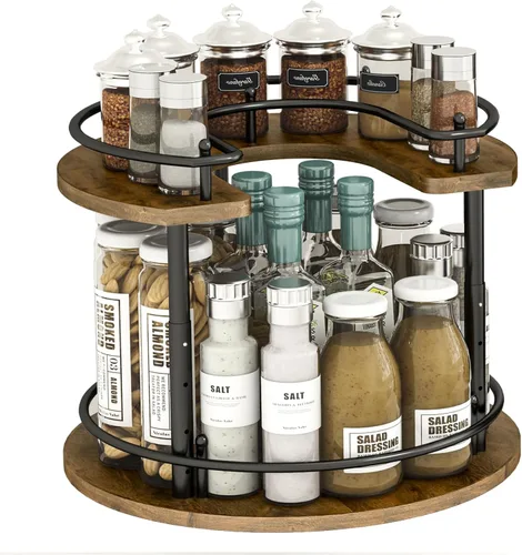 Miniatura 11 de Lazy Susan - Organizador giratorio de 12 pulgadas, organizador redondo de madera Lazy Susan y estante giratorio para especias para mesa de comedor