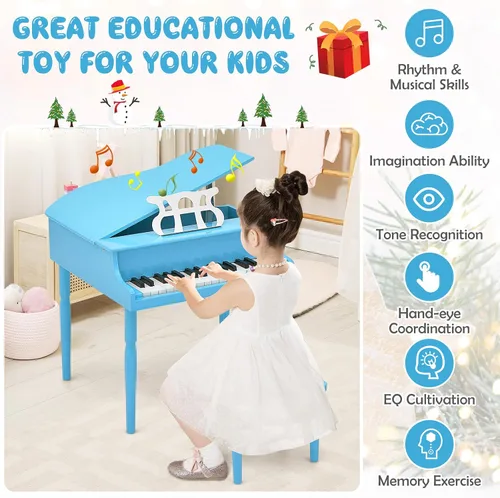 Miniatura 8 de Goplus Piano de juguete clásico para niños de 30 teclas, mini piano de madera estilo grand con banco, tapa para piano, estante para música, juguete