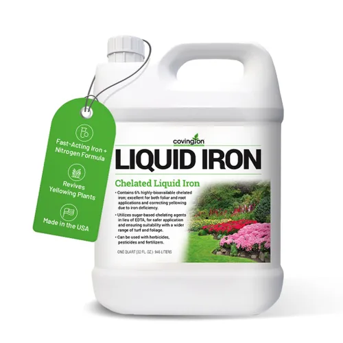 Covington Concentrado de hierro líquido quelado (32 onzas) de hierro líquido para césped y jardín, suplemento de nitrógeno para plantas, arbustos y