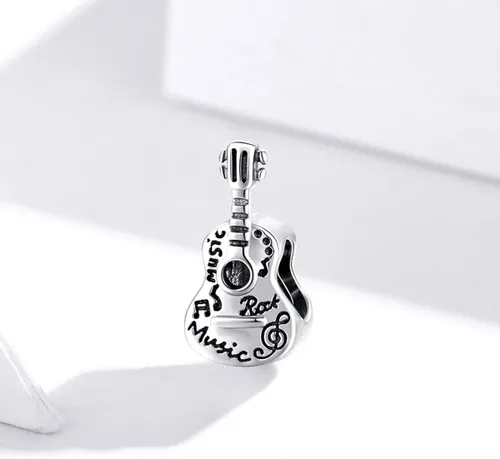 Miniatura 5 de LAMOONY - Abalorio de guitarra de plata de ley 925, con texto en inglés "Love Charm
