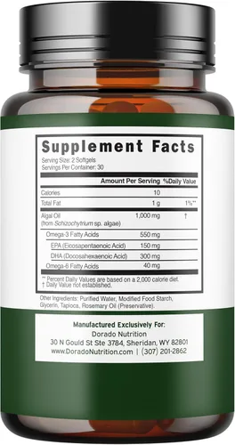 Miniatura 2 de Aceite de algas vegano Omega 3 (60 cápsulas blandas) DHA EPA a base de plantas, de origen sostenible, sin carragenina, sin OMG, salud del corazón