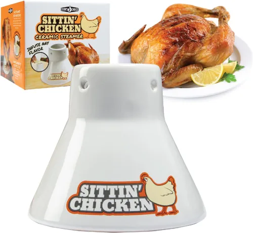 Miniatura 5 de Sittin' - Paquete de 2 asadores de cerámica para barbacoa, horno, parrilla, lata de cerveza vertical para aves de corral, infunde sabor y humedad