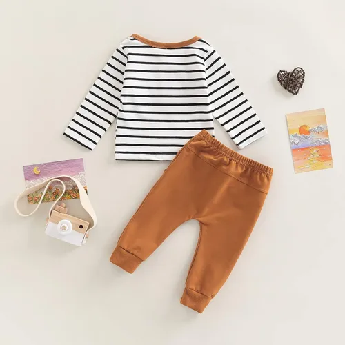 Miniatura 126 de Conjunto de 2 piezas de sudadera de manga larga con cuello redondo y pantalones casuales para bebés y niños pequeños