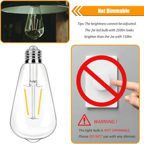 Miniatura 5 de Paquete de 12 bombillas LED Edison de 2W, bombillas de 25 vatios equivalentes, 2700K blanco cálido suave con base estándar E26, bombillas LED ST19