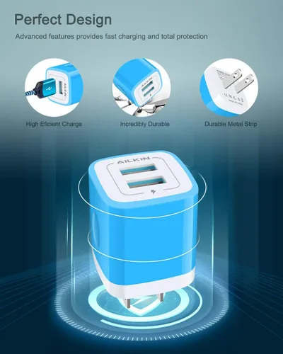 Miniatura 3 de AILKIN Cargadores de iPhone, [certificado Apple MFI] Cable Lightning trenzado de 6 pies de largo + cargador de pared USB, cable de alimentación
