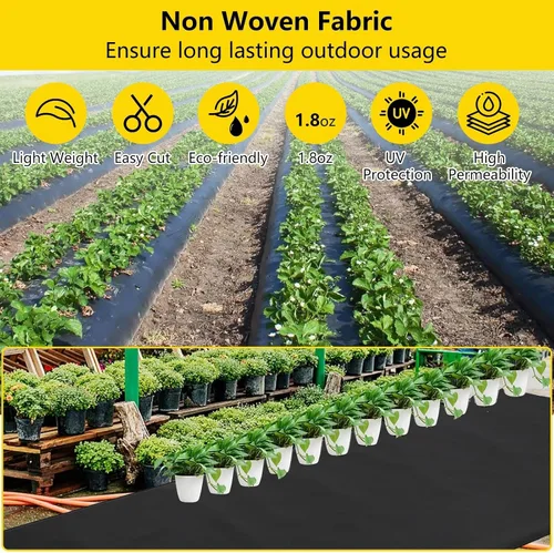 Miniatura 2 de Tela de barrera de malezas de 4 pies x 100 pies, 1.8 onzas, alfombrilla de jardinería no tejida de alta calidad, fácil instalación, control superior