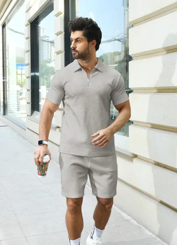 Miniatura 5 de KUYIGO Conjunto de camisa polo y pantalones cortos para hombre, trajes de verano a la moda, casual, de manga corta, traje de 2 piezas para hombre