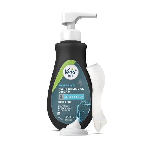 Crema de depilación Veet para hombres, 5 minutos para piel sensible, gel de depilación para el cuerpo, pecho y espalda, dermatológicamente testado,