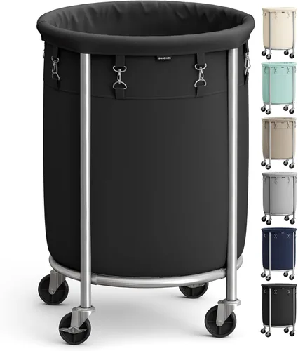 Songmics – Cesta de lavandería de 29 galones (110 L) con ruedas, carrito rodante resistente redondo con estructura de acero y bolsa extraíble, 2
