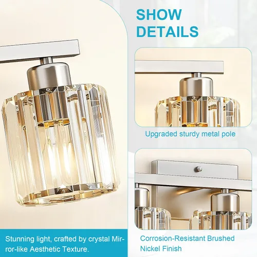 Miniatura 2 de GOLSPARK Modern Crystal Bathroom Vanity Light, Brushed Nickel Bathroom Lighting fixtures Over Mirror, 3-Light Vanity Light Fixtures, E26 Base Round
