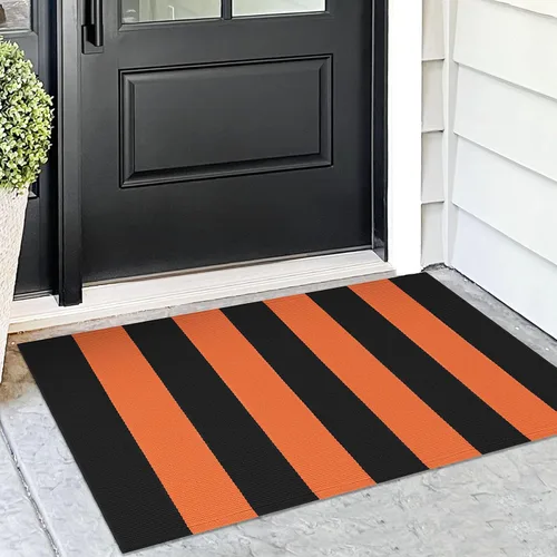 Miniatura 19 de KOZYFLY Felpudo a rayas blancas y negras de 2 x 3 pies, alfombra pequeña de área de algodón para porche delantero, alfombra lavable para exteriores