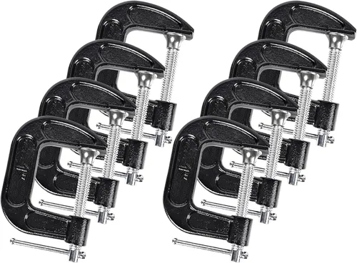 8 Pcs C Clamp 1 Inch Heavy Duty Steel C Clamp Set Cast Iron Frame Sliding T-Handle More Stability Massive Clamps for Woodworking, Welding, Building,
