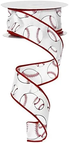 Cinta de satén con alambre con estampado de béisbol, 1.5 pulgadas de ancho x 10 yardas, para lazos deportivos, coronas, envoltura de regalo,