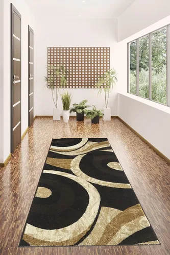 Miniatura 15 de Yafa Home Fashion Alfombra moderna y contemporánea con diseño de remolinos, lujosa, elegante y moderna (negro/gris, 2 pies x 3 pies)