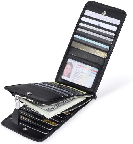 Miniatura 3 de Huztencor cartera de cuero con bolsillo para tarjeta de crédito bloqueo RFID, billetera, funda para tarjetas para mujer