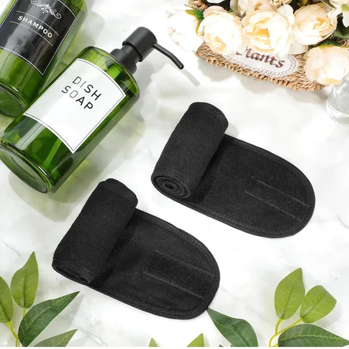 Miniatura 6 de Hoteam Paquete de 30 diademas de spa, esteticista facial para mujeres, ajustable, maquillaje, deportes, ducha, toalla elástica con cinta (negro)
