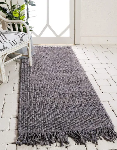 Unique Loom Chunky Jute Collection - Alfombra de área sólida, transitoria, bohemia, 2 pies 6 pulgadas x 6 pies 0 pulgadas, gris