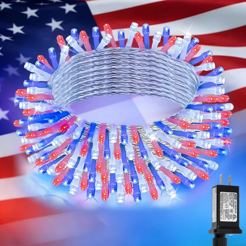 Miniatura 17 de QITONG Tira de luces rojas y verdes para exteriores, 165 pies, 500 luces LED de alambre transparente de Navidad para interiores, 8 modos de luz