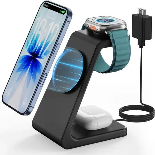 Miniatura 8 de GEEKERA Soporte de carga inalámbrico, estación de carga inalámbrica 3 en 1, para Apple Watch 7, 6, SE, 5, 4, 3, 2, Airpods 2/Pro, iPhone 13 Pro