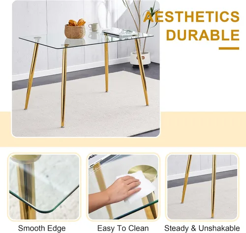 Miniatura 5 de Baysitone Juego de mesa de comedor de vidrio de 51 pulgadas para 4, juego de 5 piezas moderno de comedor, mesa de cocina rectangular de vidrio con 4