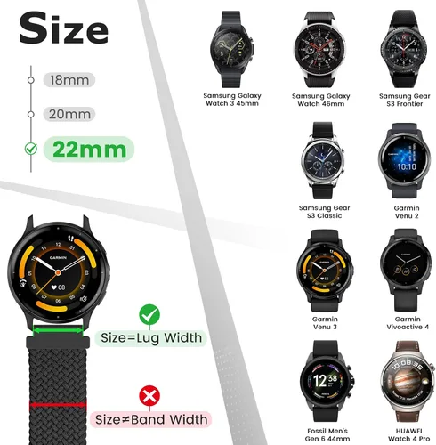 Miniatura 24 de Correa de reloj trenzada Solo Loop – 0.709 in, 0.787 in, 0.866 in, correa trenzada de liberación rápida, correas de reloj elásticas de nailon