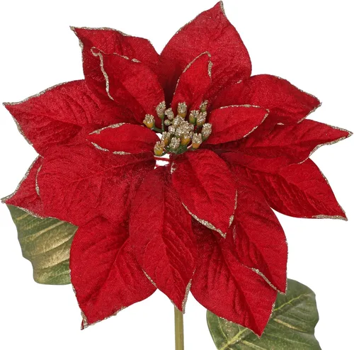 Miniatura 19 de Briful Flores de Pascua con Purpurina Navideñas de Cabezas Grandes de 12 Pulgadas Adornos para Árbol de Navidad Juego de 4 Flores Artificiales