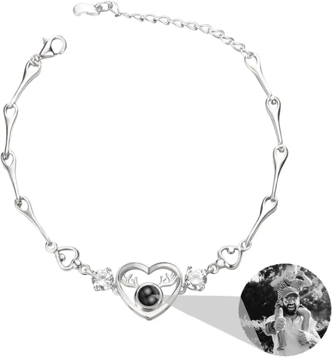 Miniatura 23 de Godchoices Pulsera de fotos personalizada, pulsera de proyección de fotos con imagen en el interior, collar con texto en inglés "I Love You