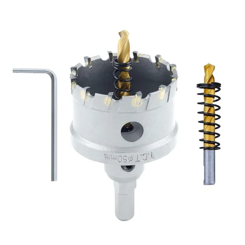 Miniatura 15 de Luomorgo 1-1/2" 1.496 in TCT Sierra de agujero de carburo de tungsteno con punta de carburo de tungsteno con 2 brocas piloto chapadas en titanio