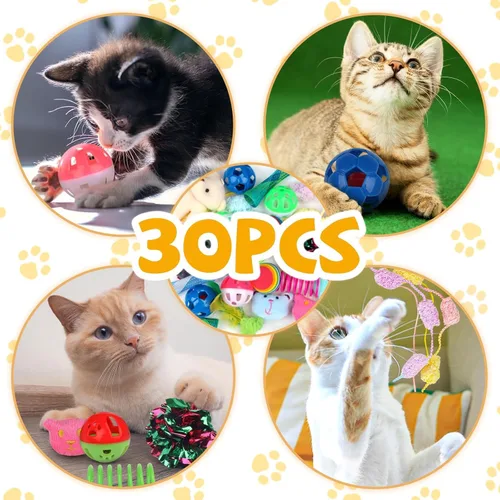 Miniatura 4 de QUOZUO Juego de 30 Piezas de Juguetes para Gatos, Juego de Juguetes para Gatitos, Juguete Interactivo para Gatos con Varilla, Muelles y Bola