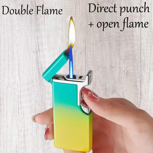 Miniatura 6 de Encendedor doble resistente al viento que brilla en la oscuridad, vela inflable con llama azul para cocina, barbacoa, regalos de campamento
