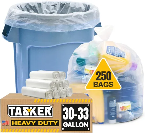 Miniatura 9 de Tasker Bolsas de basura de 30 a 33 galones resistentes (valor 100/bolsas con lazos) bolsas de basura grandes de plástico transparente