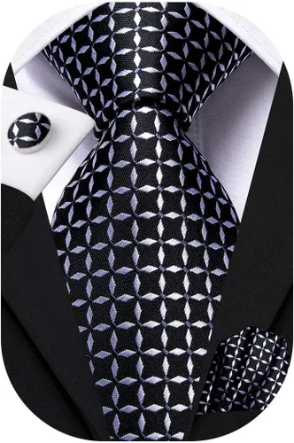 Miniatura 62 de Hi-Tie Corbata clásica de cachemira para hombre con pañuelo y gemelos a cuadros
