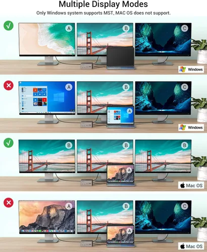 Miniatura 6 de Estación de acoplamiento USB-C con HDMI y DP 4K duales, 6 puertos USB, ranuras para tarjetas SD/TF, carga USB-C PD de 60 W, pantalla triple