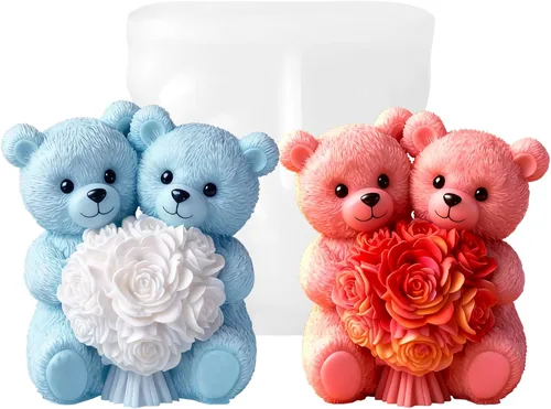 Miniatura 8 de Molde de silicona para velas de oso de rosas con moño, molde de silicona 3D para jabones hechos a mano, manualidades de resina epoxi, regalos