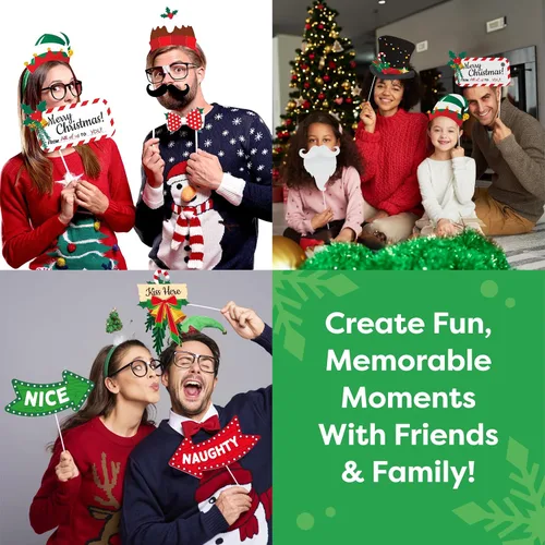 Miniatura 7 de Juego de 38 piezas de accesorios para cabina de fotos de Navidad, decoraciones de fiesta de Navidad, recuerdos de fiesta, juegos y suministros
