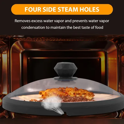 Miniatura 4 de Tapa de microondas de vidrio con protección contra salpicaduras con mangos de silicona anti-quemaduras y borde ventilado para cubrir ollas y platos