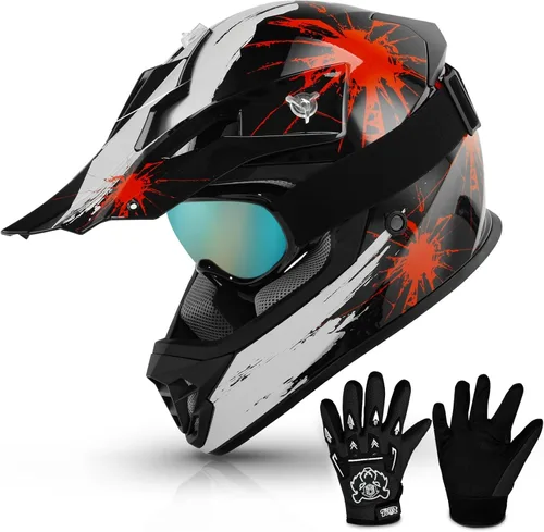 Miniatura 18 de TCMT Casco de motocross para jóvenes, certificado por DOT, casco de motocross ATV de cara completa para niños con gafas, guantes y bolsa para casco