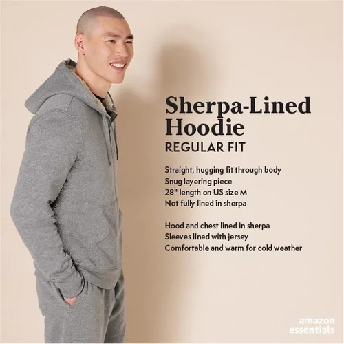 Miniatura 3 de Tienda Essentials - Sudadera de vellón con capucha, con forro de sherpa y cierre completo de cremallera para hombre