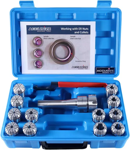 Miniatura 10 de Accusize Industrial Tools R8 Shank Plus 8 Pcs Sistema de Collet Er16, 3/32" - 3/8", 1 Llave en una Caja Ajustada, 0223-0944