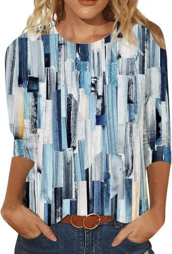 Miniatura 2 de Sudadera de trabajo de primavera de manga 34 para mujer, ajuste holgado, transpirable, con cuello redondo de mariposa