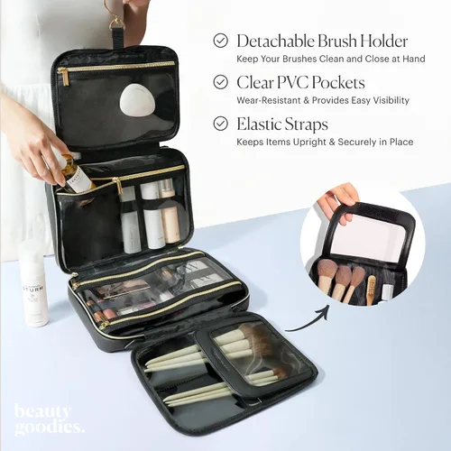 Miniatura 4 de BEAUTYGOODIES Neceser colgante impermeable aprobado por la TSA para mujer, de viaje/artículos de tocador, color negro, Negro -, L, Bolsas