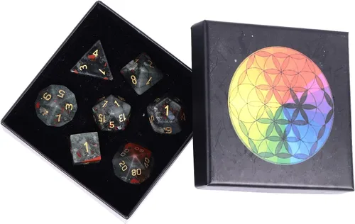 Miniatura 19 de Nupuyai Juego de dados poliédricos D&D de cristal de cuarzo rosa curativo con caja para Calabozos y Dragones, juego de 7 dados de mesa para RPG MTG