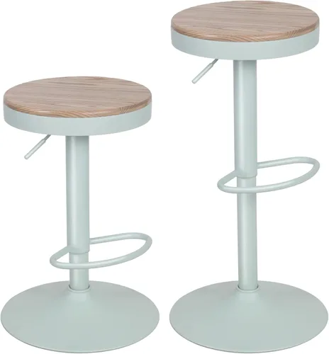 Miniatura 11 de Kidol & Shellder Juego de 2 taburetes de bar negros ajustables giratorios sin espalda, modernos y redondos de madera, sillas de barra de altura sin