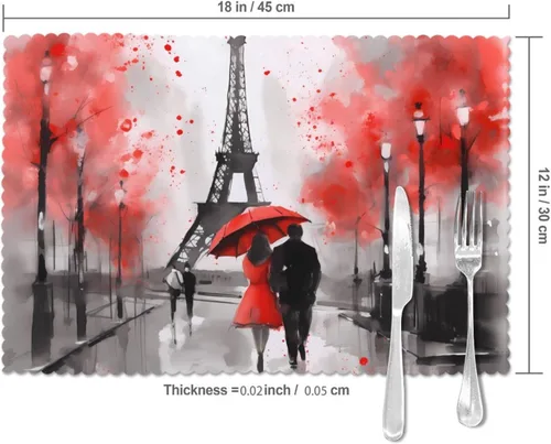 Miniatura 3 de Juego de 6 manteles individuales románticos de la Torre Eiffel para el día de San Valentín, lavables, para cocina, comedor, decoración del hogar, 12