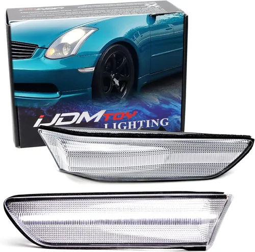 Miniatura 13 de iJDMTOY Kit de montaje de luz de marcador lateral de guardabarros delanteros LED ámbar ahumado oscuro compatible con Infiniti G35 Coupe 2003-2007