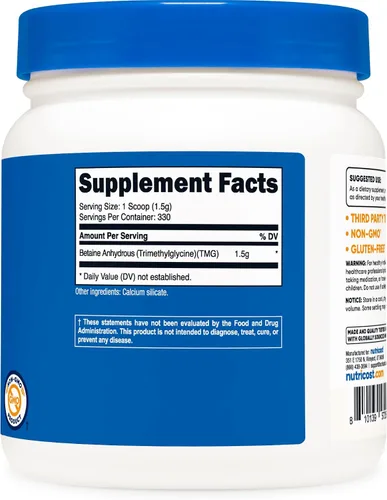Miniatura 5 de Nutricost Betaína Anhidra Trimetilglicina (TMG) Polvo 500G (2 Botellas)