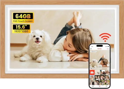 Marco de fotos digital de 64 GB de 15.6 pulgadas, pantalla táctil IPS FHD de 1920 x 1080, marcos de fotos electrónicos WiFi, para compartir momentos