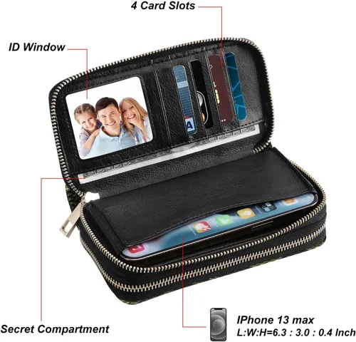 Miniatura 2 de HAWEE - Cartera para teléfono celular, con dos cierres y correa larga extraíble para la muñeca, para mujer